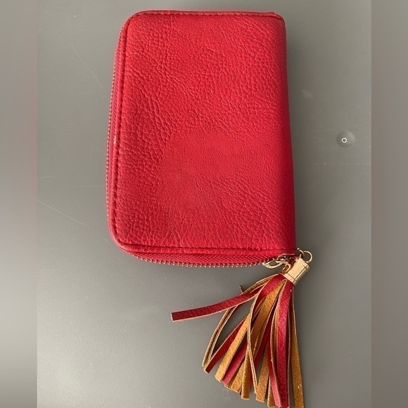 Red Zip-Up Wallet with Tassel - Picture 2 of 9